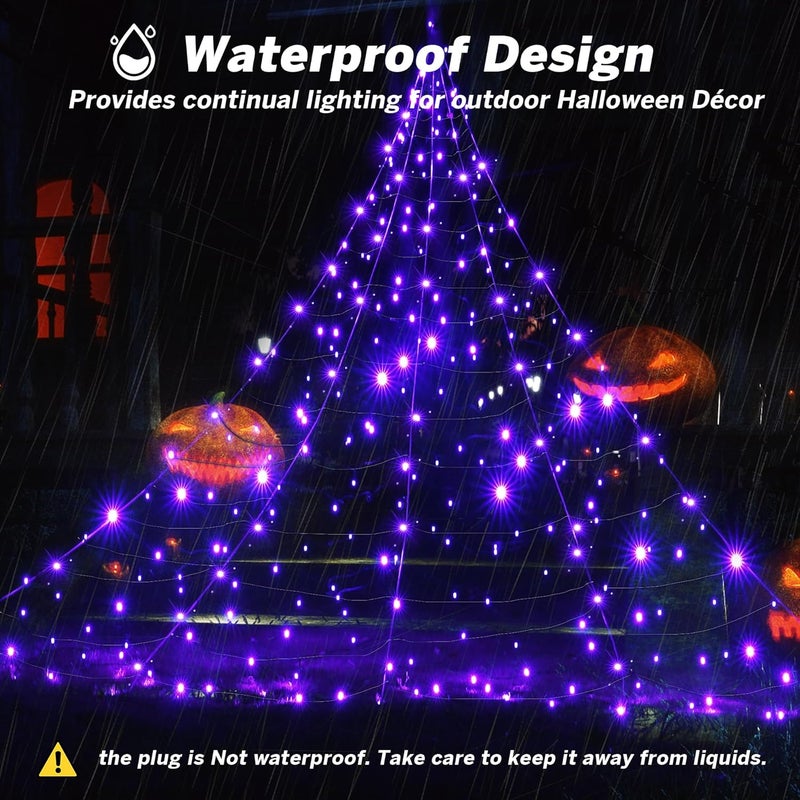 BlcTec Halloween Decorations Giant Spider Web Lights, 19.7ft x 14.7ft Lighted White Spider Web with 250 LEDs, Sturdy Wire Halloween Web Lights with 8 Modes, Waterproof for Yard, Porch Decor (Purple) - Image 4